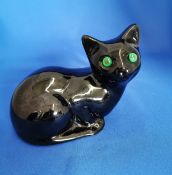 Vintage Retro Ceramic Black Cat with Green Eyes