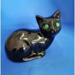 Vintage Retro Ceramic Black Cat with Green Eyes