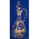 Victorian Claret Decanter with Twisted Handle Hand Enamel Painted Hand Blown With Original Stopper.