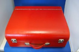 Large Coracle Picnic Hamper Wine Cases Motor Car Trunk Red Leather & Cream 1950s