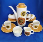 Retro Vintage J & G Meakin Sunflower design Coffee Set 1970s