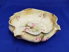 Vintage Scalloped bowl with pink floral pattern Silesia mark used by Kuno Steinmann 1932-1938.