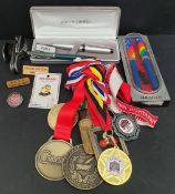 Parcel of Collectable Pens Running Medals and Badges