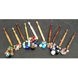 Antique Vintage 10 x Lace Bobbins With Glass Weights Includes Bone Bobbin