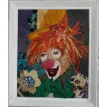 Art Framed Vintage Embroidered Collage Clown Picture Monica Woodhouse 1975