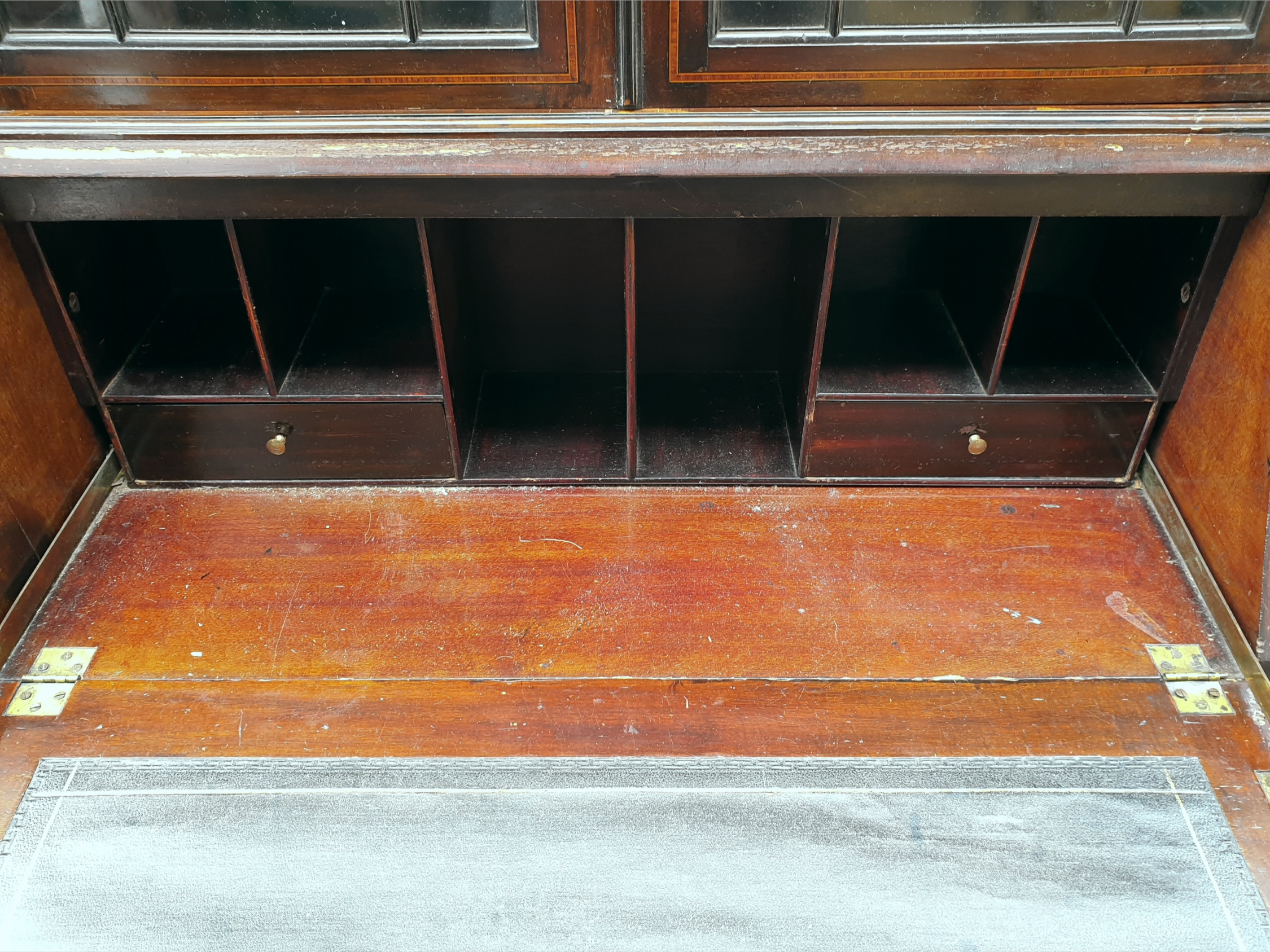 Antique Vintage Early 20th Century Georgian Style Glazed Bookcase Bureau with swan neck pediment - Image 3 of 3