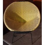 Vintage Retro Kitsch 1960's Atomic Rattan Style Bucket Chair Yellow & Black
