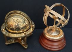 Vintage Brass Globe and Other Desk Item