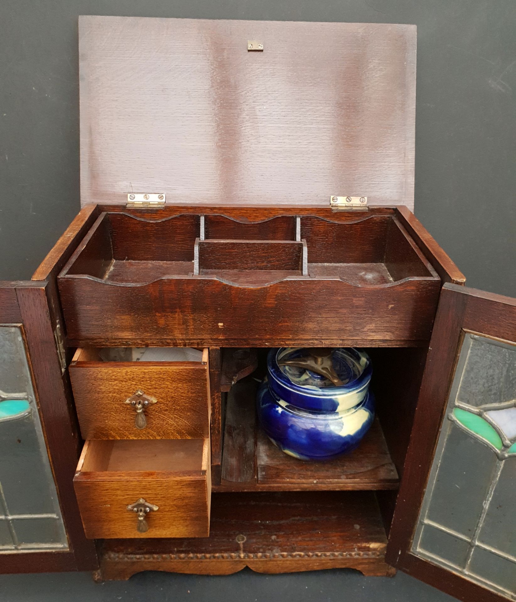 Art Nouveau Hardwood Smokers Cabinet & Contents - Image 3 of 6