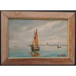 Art Painting Oil On Board Coastal Scene Signed Lower Right.
