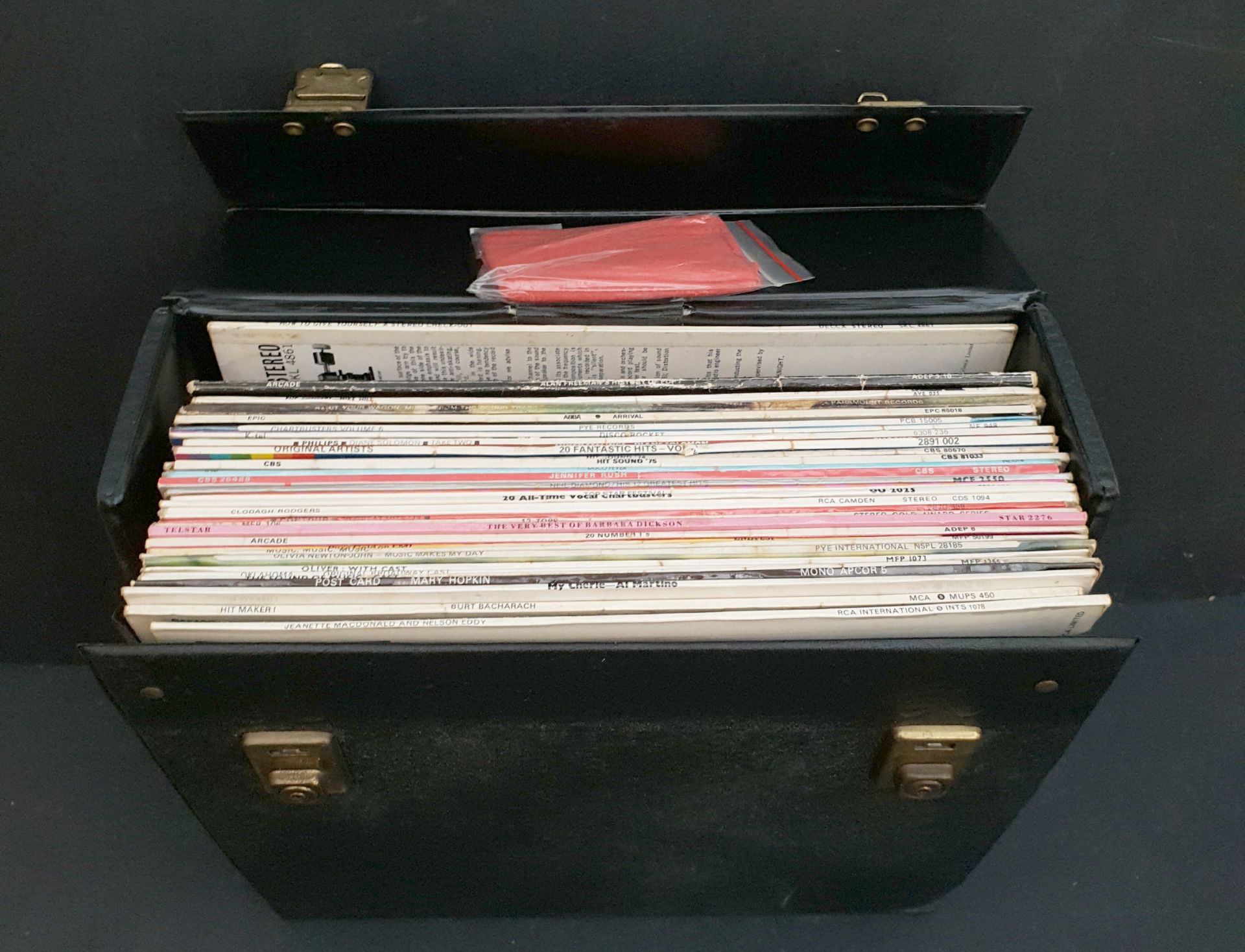 Black Record Case Containing 30 LP's Includes ABBA etc