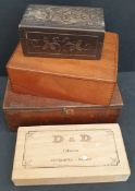 Vintage 4 x Wooden Boxes Includes 1 carved