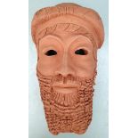 Vintage Studio Pottery Terracotta Persian Style Sculptured Face Mask Male Figure c1980's