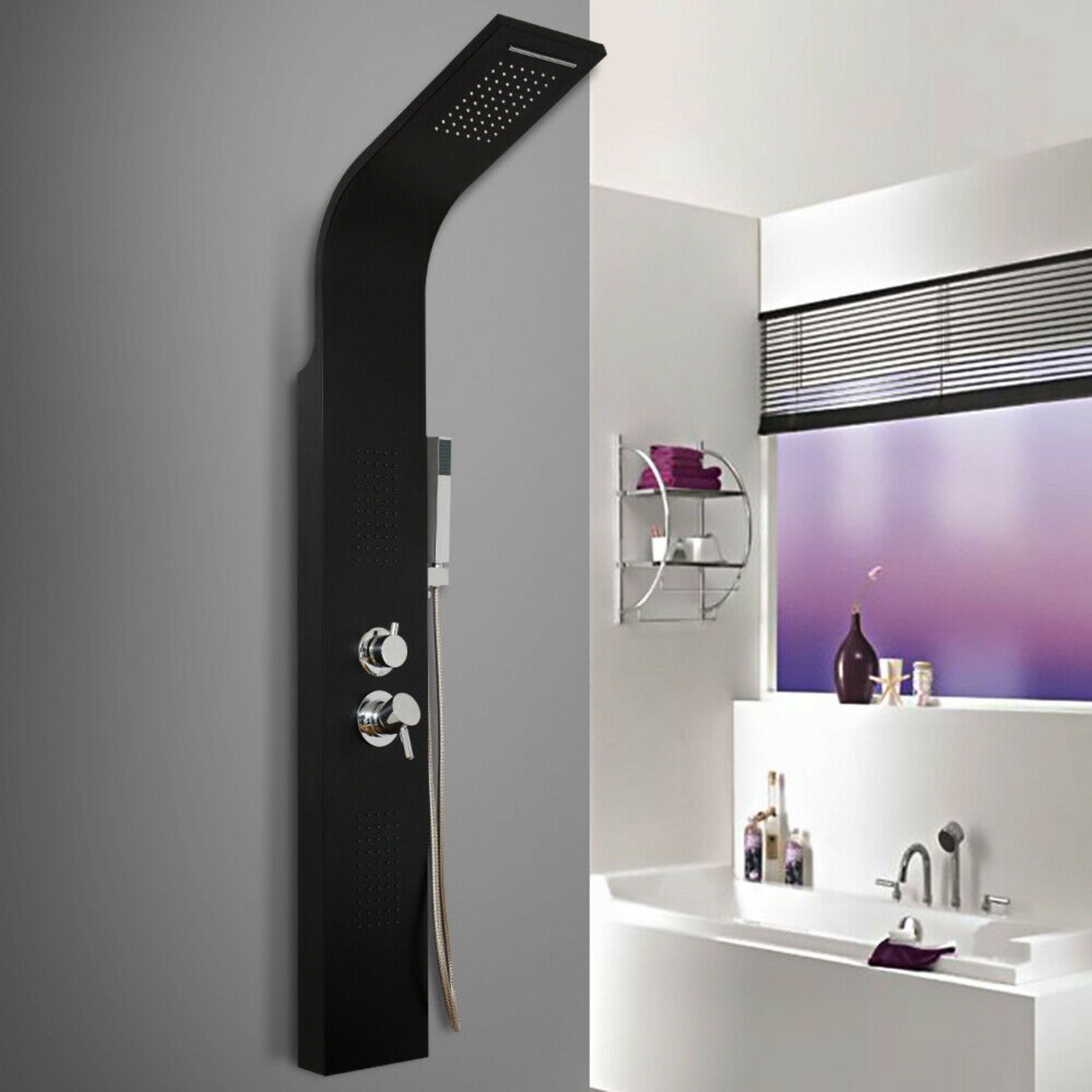 (KN42) Modern Black Column Bathroom Tub Waterfall Mixer Shower Panel With Body Jet. This Black ...