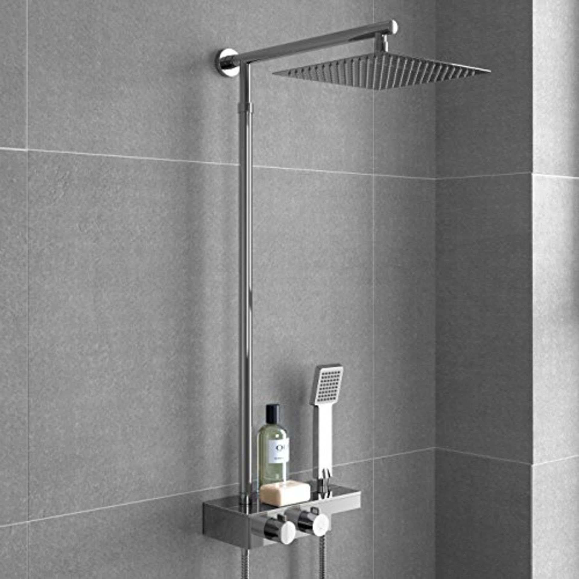 (KN129) Square Thermostatic Bar Mixer Shower Set Valve with Shelf 10" Head + Handset . Solid br... - Image 2 of 2