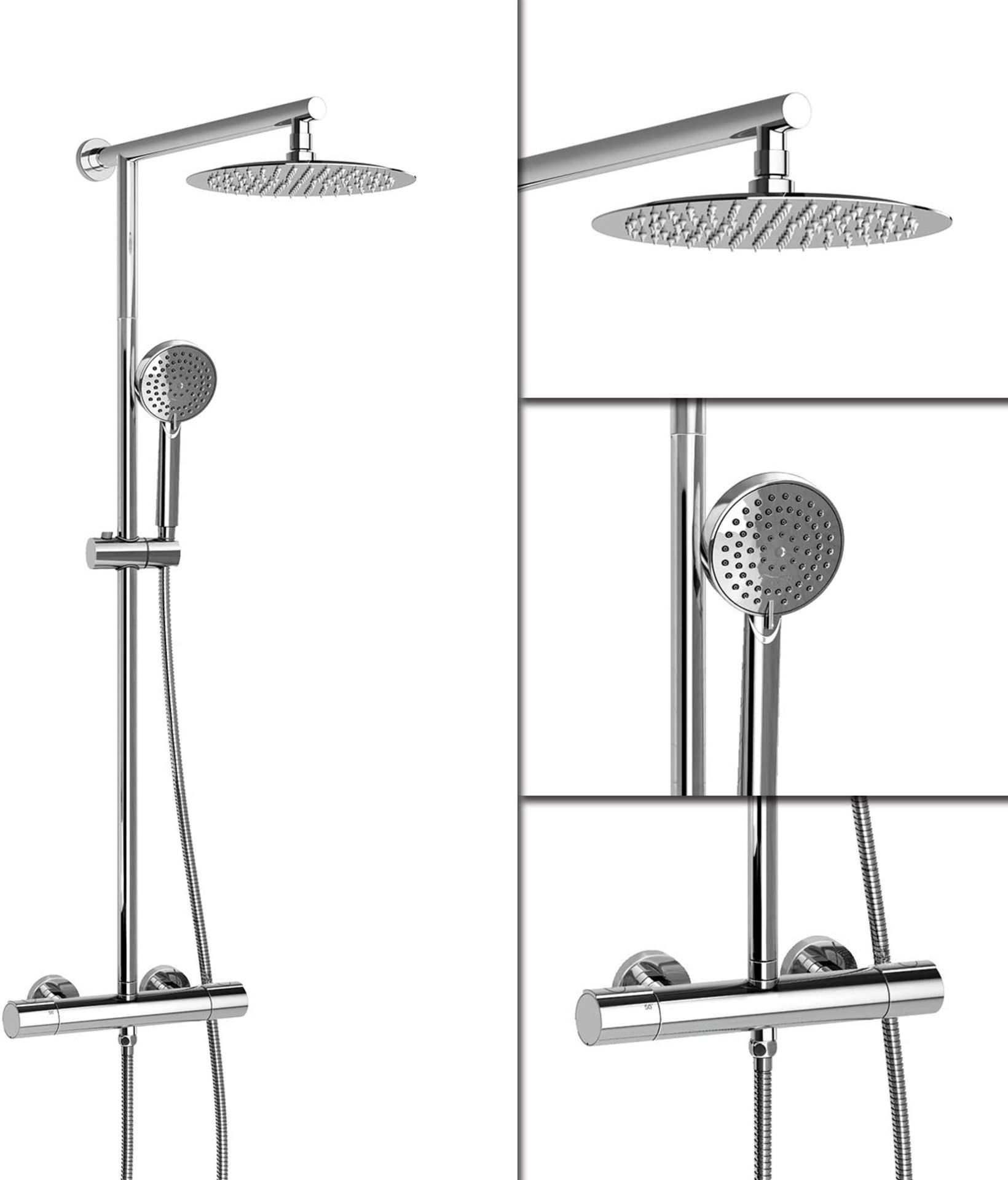 (CK62) Round Thermostatic Bar Mixer Shower Set Cool Touch Valve 10" Head + Handset. Solid brass... - Image 3 of 3