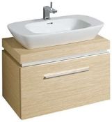 (CK29) Keramag Gerbit 600mm Oak White Vanity Unit.RRP £1,185.99.Comes complete with basin. T...