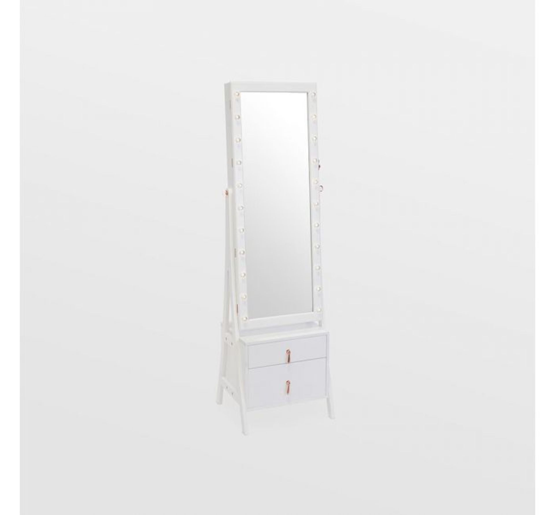 (CK69) White LED Storage Mirror with Drawer Full length mirror framed by 22 LED lights and fea... - Image 2 of 3