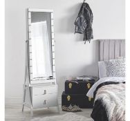(CK69) White LED Storage Mirror with Drawer Full length mirror framed by 22 LED lights and fea...