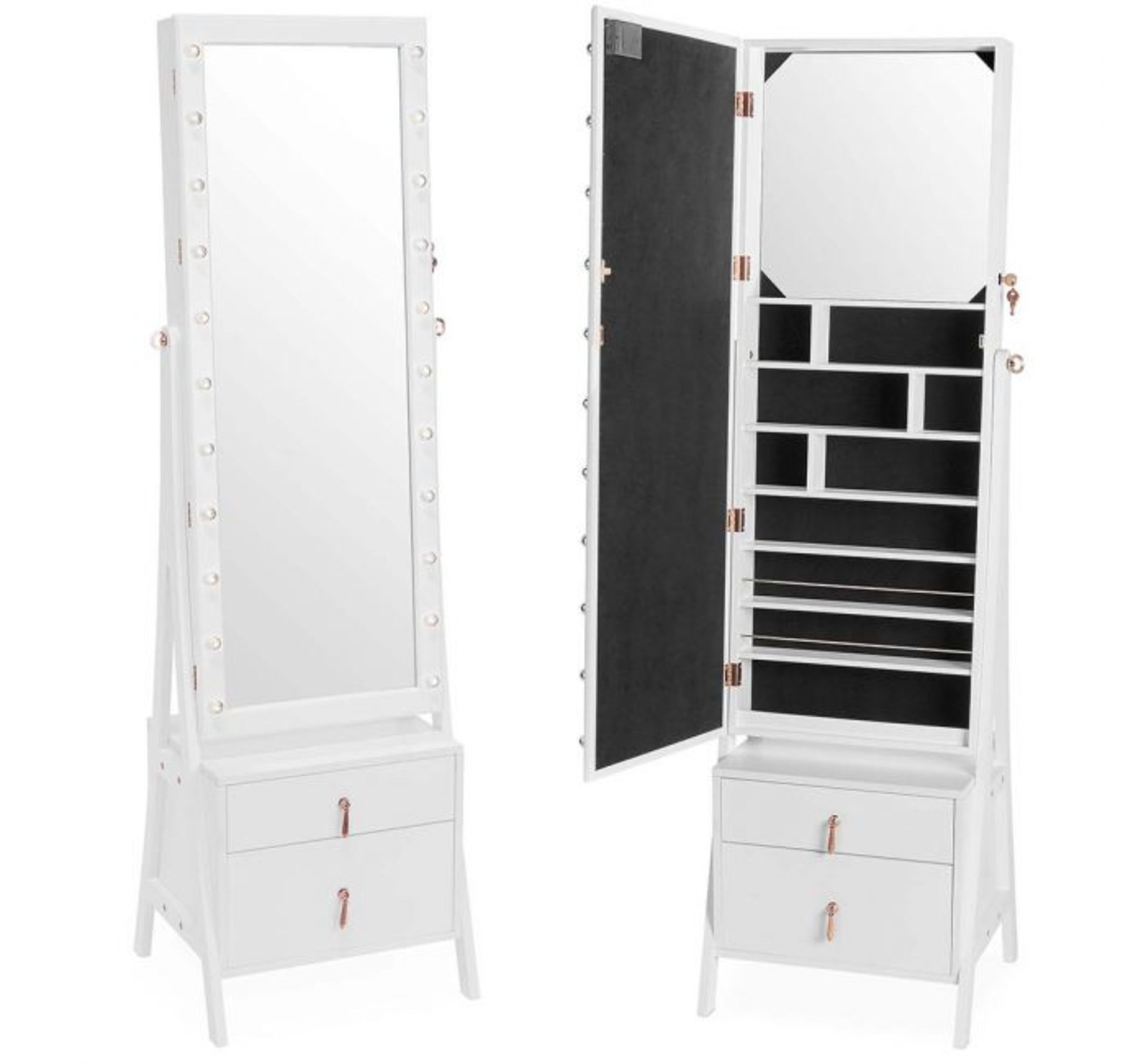 (CK69) White LED Storage Mirror with Drawer Full length mirror framed by 22 LED lights and fea... - Image 3 of 3