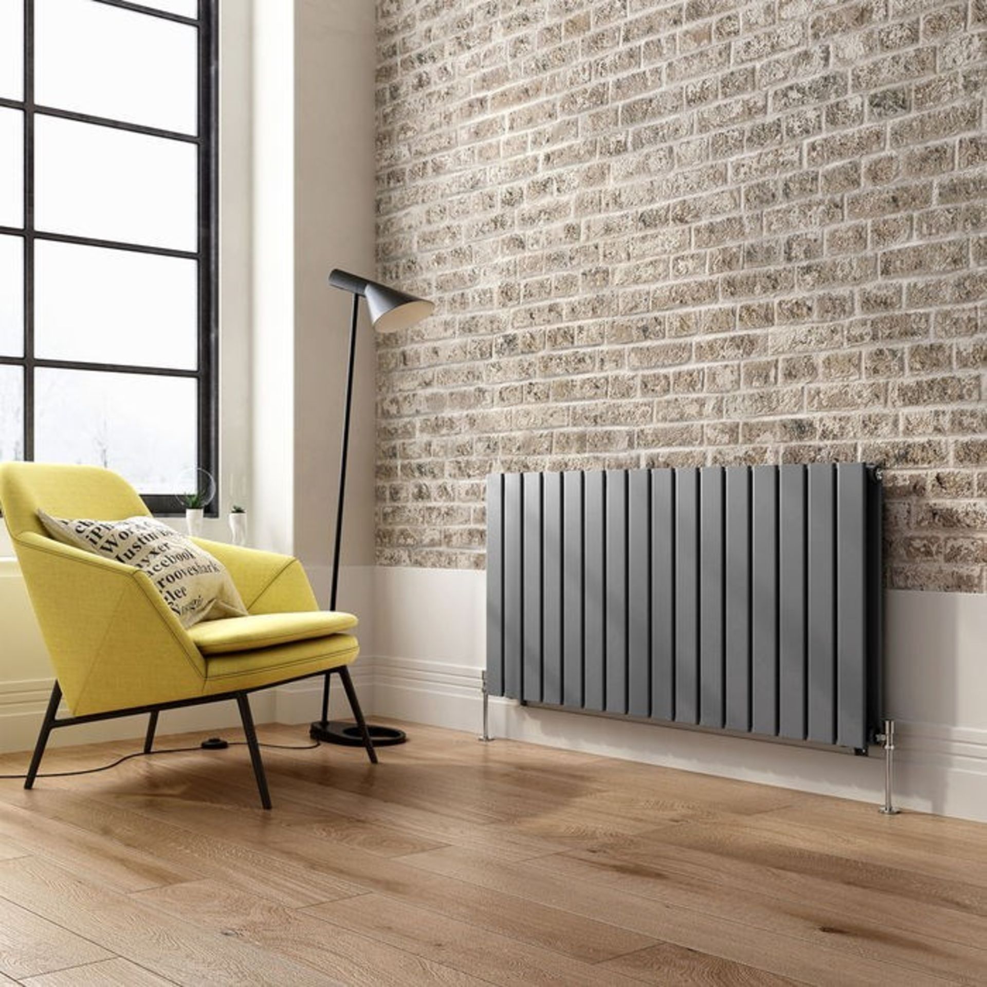600x1210mm Anthracite Double Flat Panel Horizontal Radiator. RRP £549.99.Made with low carbon ... - Image 2 of 3
