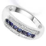 925 Sterling Silver 7 Stone Sapphire & Diamond Ring