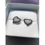 Black & White Diamond Heart Shaped Earrings