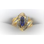 14Ct Yellow Gold Diamond & Tanzanite 'S'shaped Ring