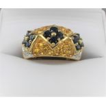 Sapphire, Citrine & Diamond Gypsy Ring