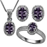 Silver Diamond & African Amethyst Jewellery Set