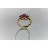 18Ct Yellow Gold Ruby & Diamond Cluster Ring