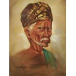 Indonesian Tribal Chief. Oil On Board