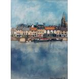 Shiela R McDonald. Scottish Harbour Scene. Signed Watercolour Painting