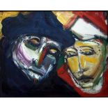Fine Oil On Canvas. Painting Of Masks / Painted Faces