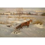 Original Oil Painting. Perer Munro Scottish - Fox In Winter Snow