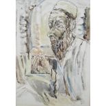 Israeli Rabbi Portrait Watercolour Signed Elichai