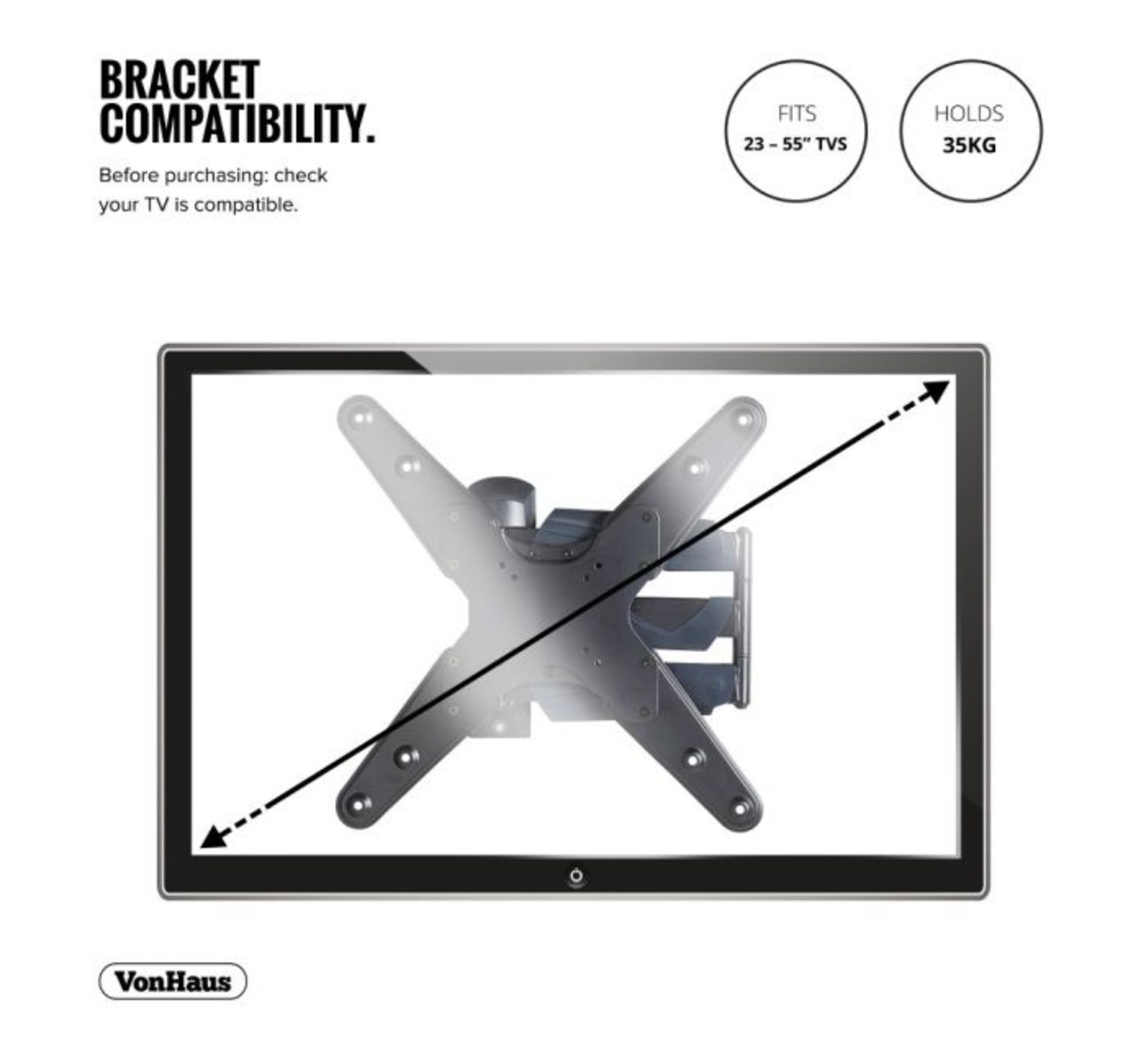 (AP125) 23-55 inch Tilt & Swivel TV bracket Please confirm your TV’s VESA Mounting Dimension... - Image 2 of 3