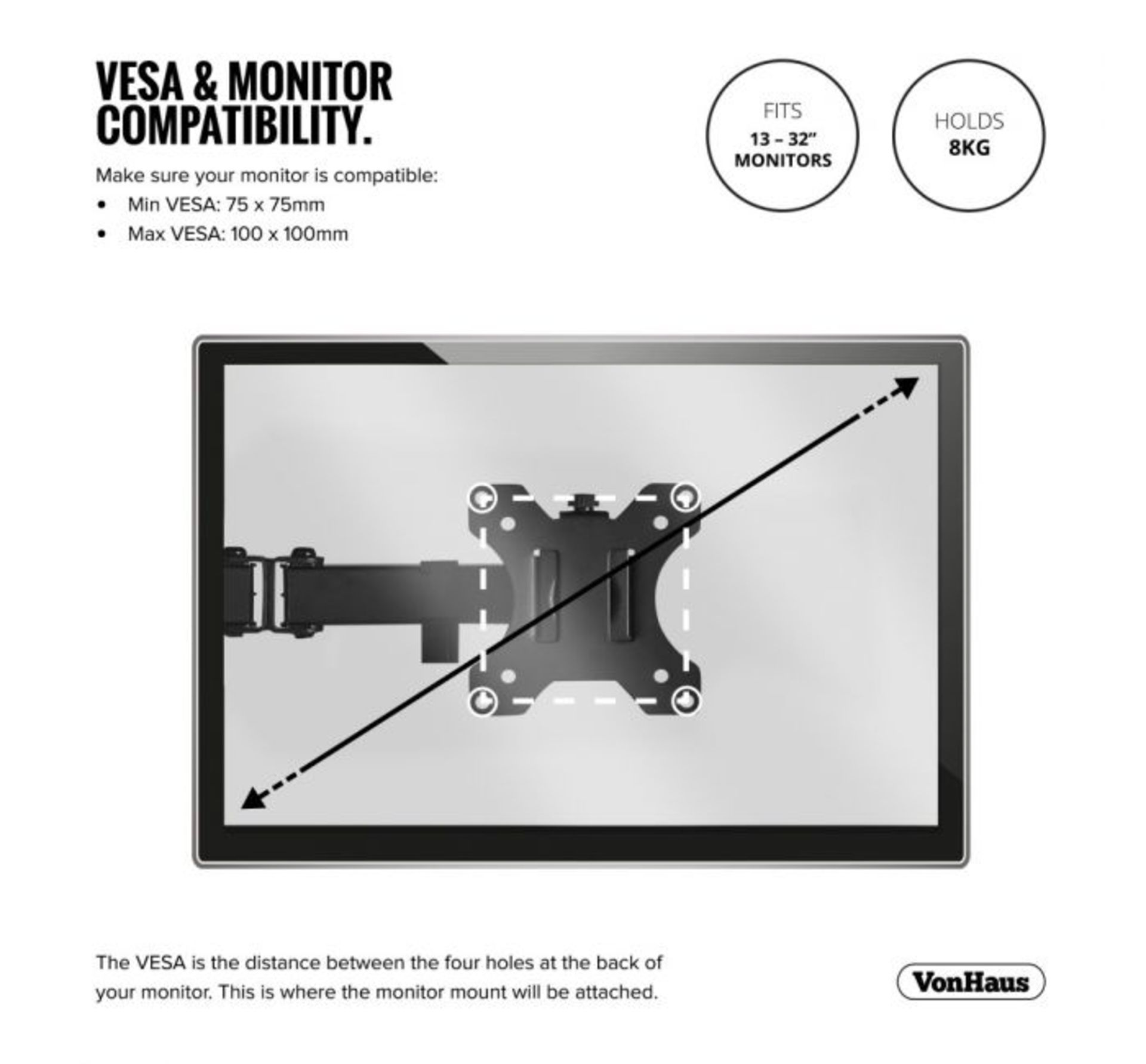 (AP28) Monitor Mount with Desk Clamp Strong steel single arm holds one 13”-32” TV or monit...