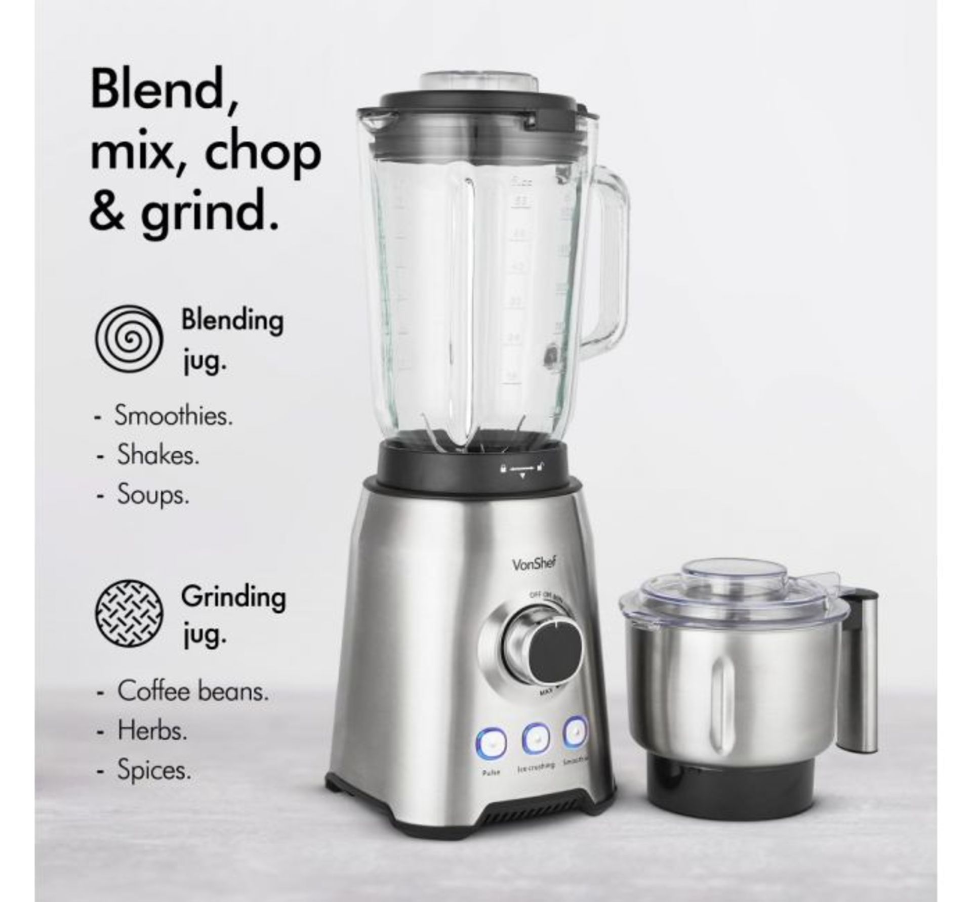 (AP286) 1000W Glass Jug Blender Blend smoothies, crush ice, prepare soups and more Powerful 1... - Image 3 of 3