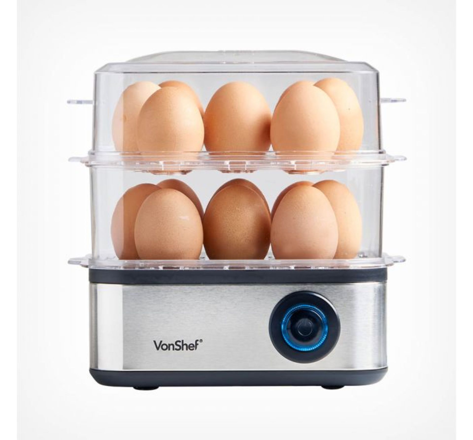 (AP45) 16 Hole Egg Boiler Two removable shelves hold 8 eggs each Easy to use with power indic...
