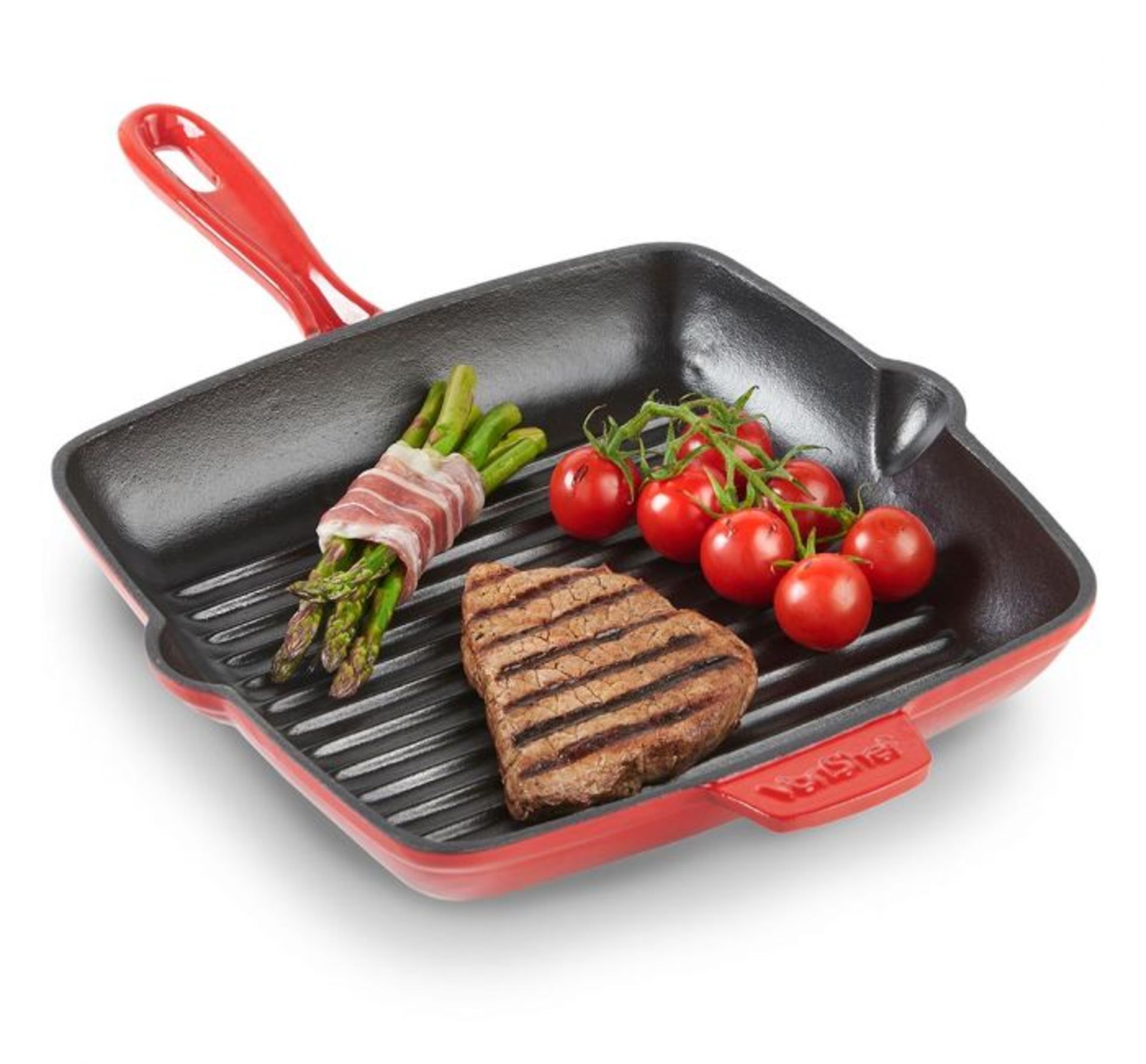 (AP213) 26cm Red Cast Iron Griddle Pan Ultra-tough cast iron construction with induction techn... - Image 3 of 3