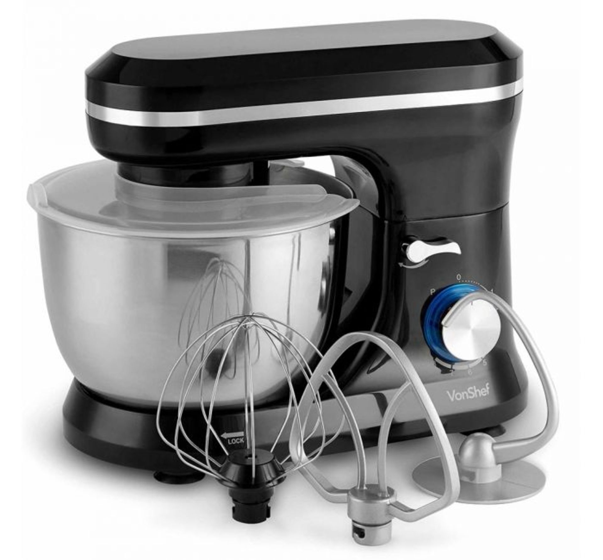 (AP7) 1000W Black Stand Mixer 8 speed settings, a pulse function and a stainless steel dough h...