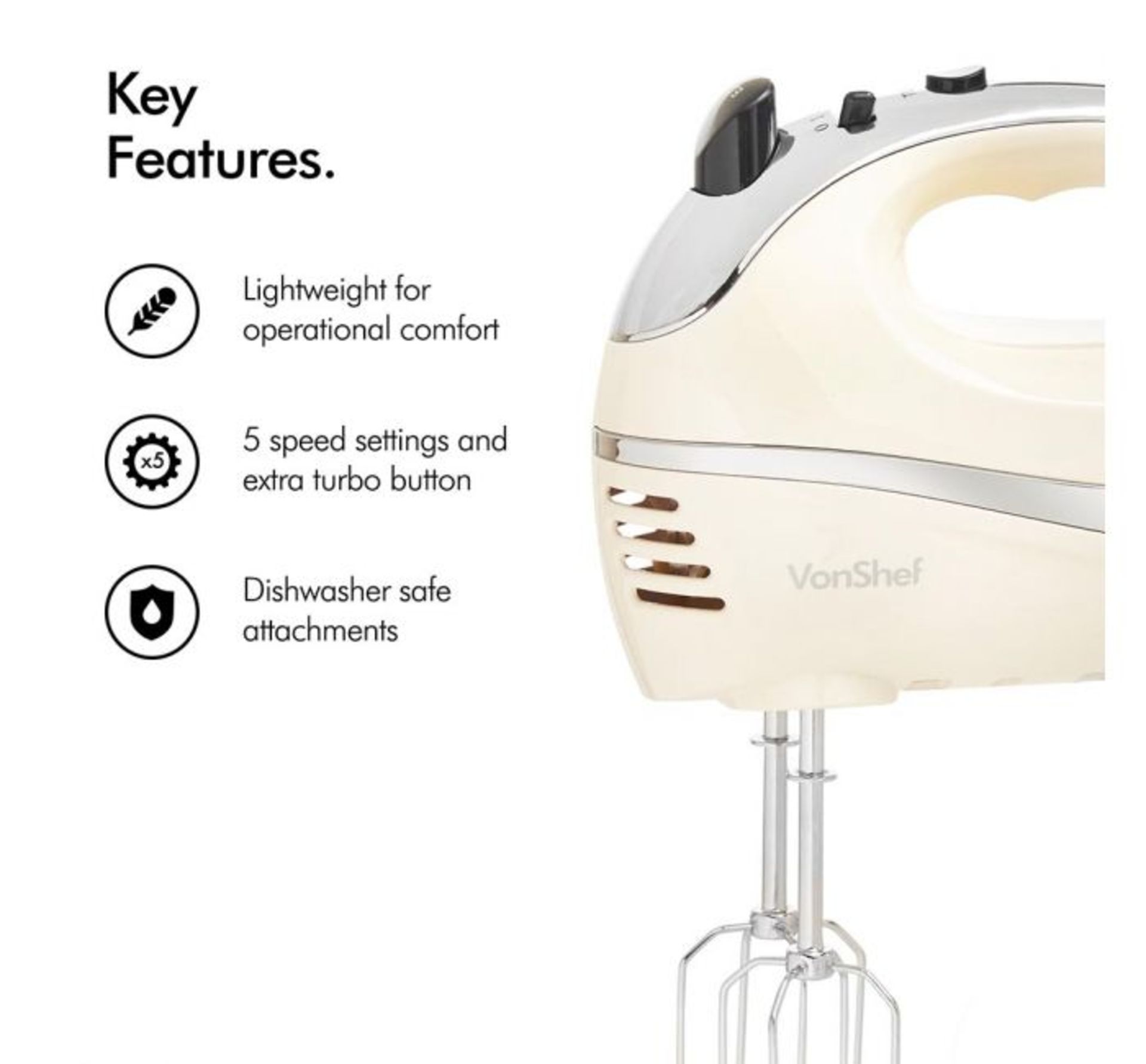 (AP39) 300W Cream Hand Mixer Powerful 300W Motor effortlessly whisks, mixes and kneads Includ... - Image 3 of 3