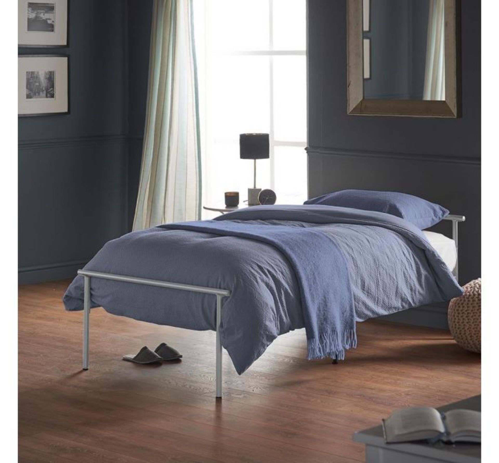 (AP178) Silver Single Bed Made from durable powder coated metal tubing Features a high shine ...
