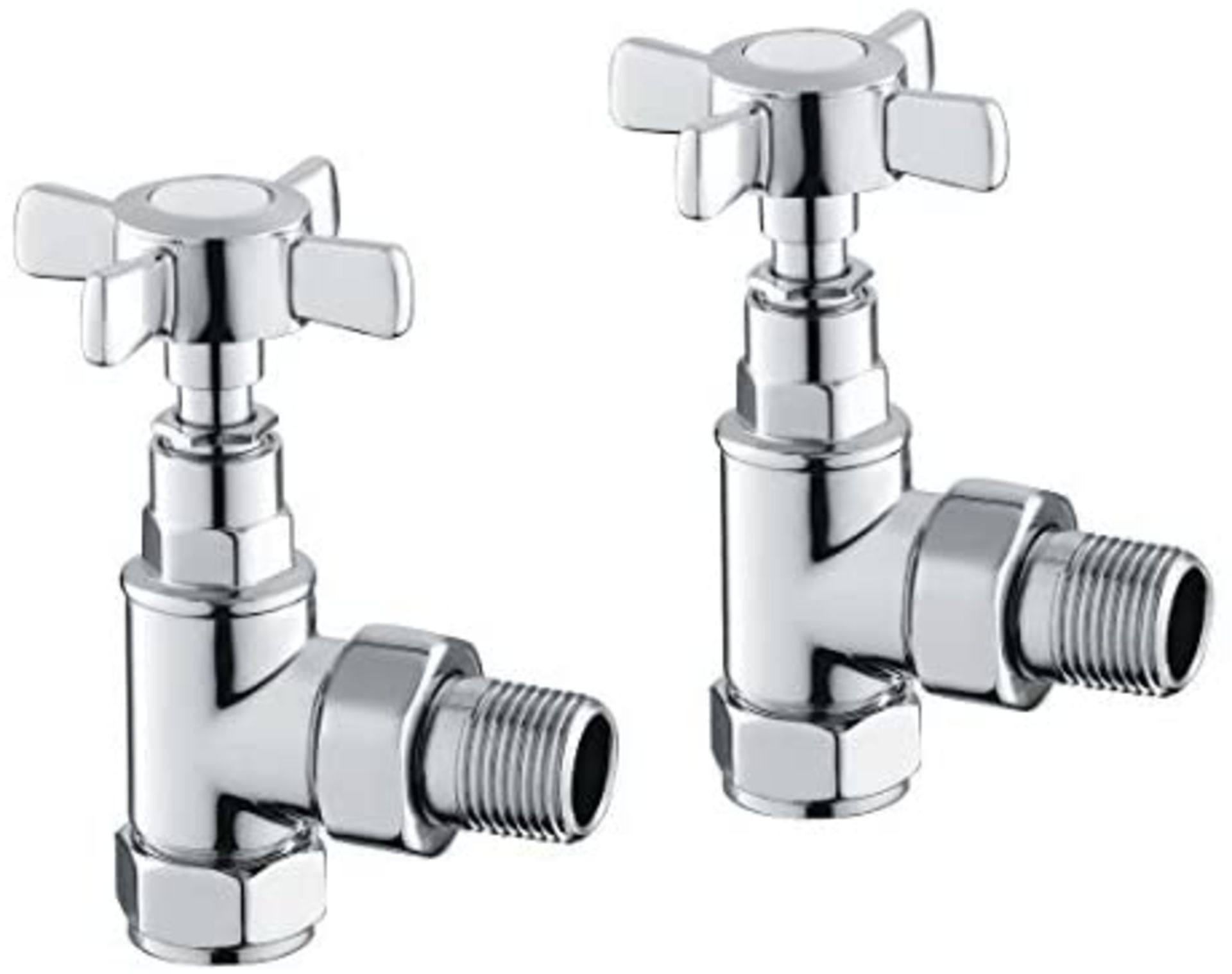 (GC1021) Traditional Chrome Angled Radiator Valves 15mm Central Heating Taps RA04A. Standard 1...