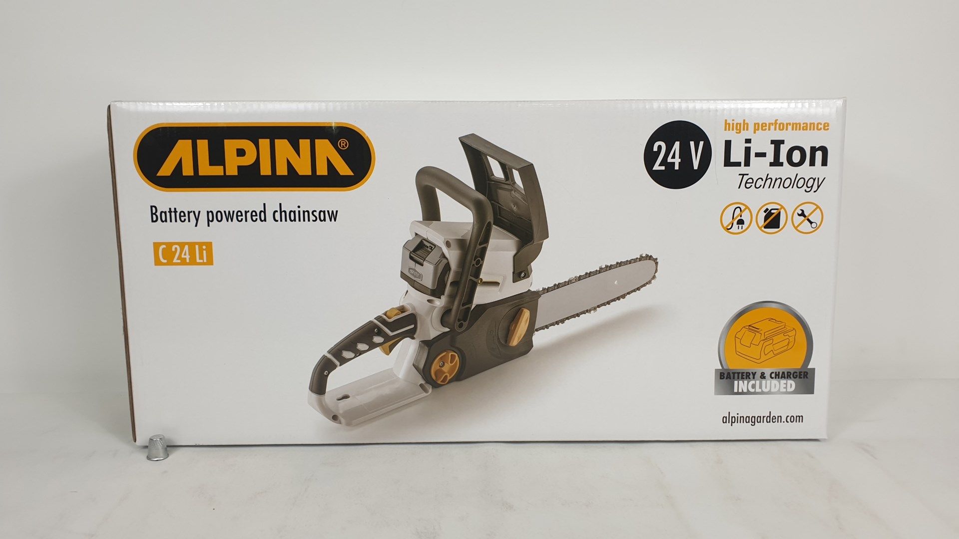 PALLET OF 40 x BRAND NEW BOXED ALPINA 24V LI-ION BATTERY POWERED CHAINSAW INCLUDING BATTERY & C...