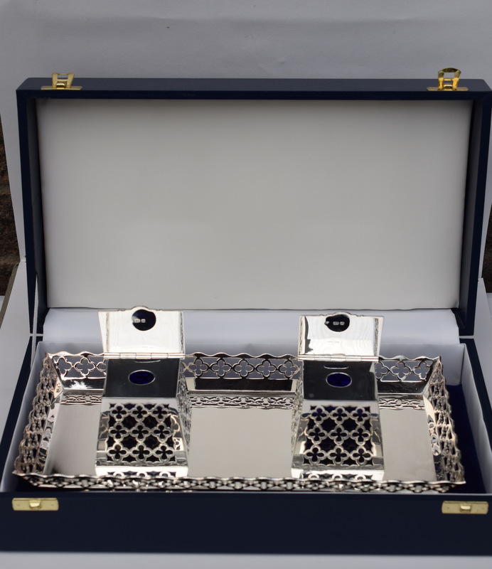 Impressive Solid Silver Inkwell Set By Collingwood of London