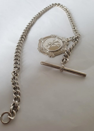 Silver Albert Watch Chain With Darts Fob - Image 2 of 4