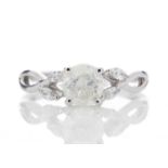 18ct White Gold Single Stone Diamond Ring With Leaf Shoulders (0.91) 1.07 Carats