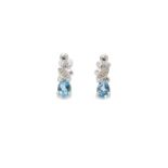9ct White Gold Diamond And Blue Topaz Earring 0.01 Carats